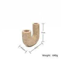Porte-bougie en travertin beige naturel WeiVibe en forme de U, sculptural, en pierre, pour bougies coniques, pour la décoration de table à manger