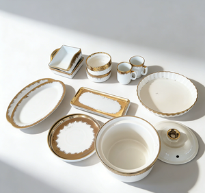 Vajilla de Cerámica de Lujo con Borde Dorado, Surtido Variado en Caja, Platos y Tazones Irregulares, Paquete Mixto para Hotel y Regalo - Product Image 5