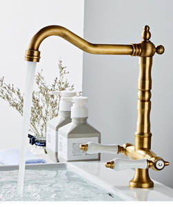 Châu Âu Cổ Duy Nhất Lỗ Brass Boong Núi Duy Nhất Xử Lý Lưu Vực Vòi Nước Retro Nóng Lạnh Thiết Kế Cảm Giác Xoay Phòng Tắm Vòi Nước - Product Image 3