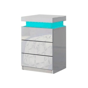 Mesita de <span class=keywords><strong>noche</strong></span> de 3 cajones brillante UV Lacquer con luz RGB - Product Image 1