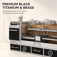 Barbecue d'extérieur de grande taille, style argentin, pour comptoir, robuste, multifonction, avec fumoir double en acier inoxydable à levage, pour cuisson au feu de bois