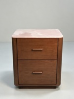 Table de chevet en bois massif avec plateau en onyx rose naturel et 2 tiroirs - Table d'appoint pour canapé pour la maison, les villas et les projets hôteliers