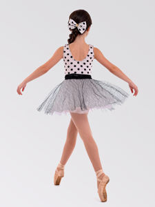 Trajes <span class=keywords><strong>de</strong></span> Ballet Tutú <span class=keywords><strong>de</strong></span> Anna Shi con Diseños Nuevos en Blanco y Negro con Puntos y Cinturón <span class=keywords><strong>de</strong></span> Malla Negra - Product Image 4