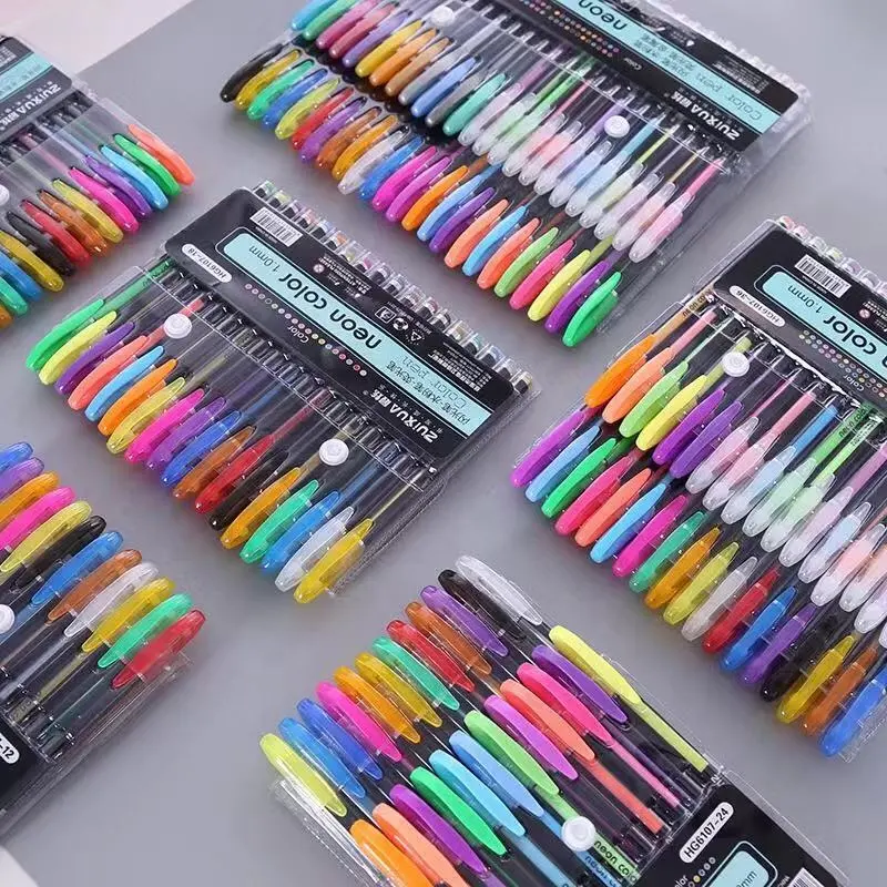 Amazon Hot Neon, Fluorescerende, Glitter, Pastel 48 Kleuren Glitter Gel Inkt Pennen Markeerstift Metallic Marker Pen