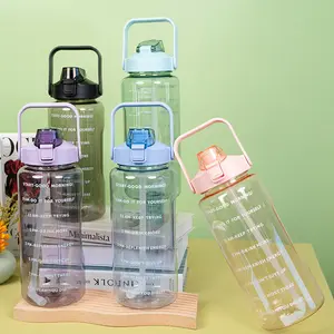 2-литровая бутылка для спортзала, питьевая бутылка, Мотивационная галлоновая бутылка для воды с маркером и соломой