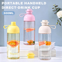 Bouteille d'eau portable unisexe en Tritan de 600 ml, sans BPA, anti-fuite, écologique, mignonne, pour enfants, école, sport d'été