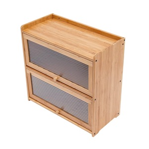 Multifunctional countertop storage box with transparent acrylic sliding <b>door</b>, 2-layer bamboo kitchen storage cabinet - Product Image 2