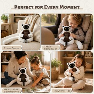 Plüsch-Sifaka-Lemur-Spielzeug, 25 cm sitzende realistische Lemur-Puppe mit 40 cm langem weißen Schwanz, maschinenwaschbar für Hunde und Katzen - Product Image 4
