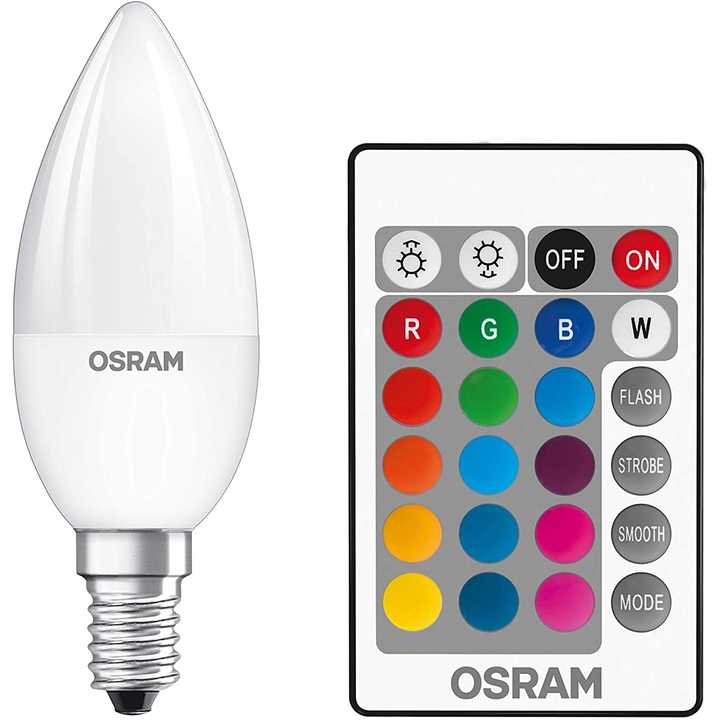 For Osram 4.5W LED RGB+Warm White 2700K Bulbs Set of 2 E14 & B22 Sockets Remote Control Glass Body Globe Base for Lighting