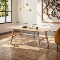 Table basse moderne en bois massif, finition chêne naturel, table d'appoint de salon avec étagère de rangement, montage facile