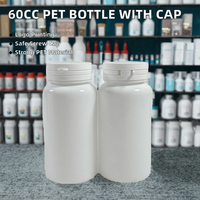 Boîte de 60cc en plastique PET pour médicaments en poudre, vitamines, capsules, comprimés, pilules, avec bouchon à vis et impression sérigraphiée
