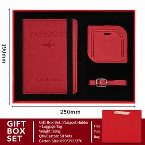 Custom Logo Pu Leather Passport <b>Holder</b> Luggage Tag Bag Set, Embossed <b>Travel</b> <b>Document</b> Cover Luxury Corporate Business Gift - Product Image 4