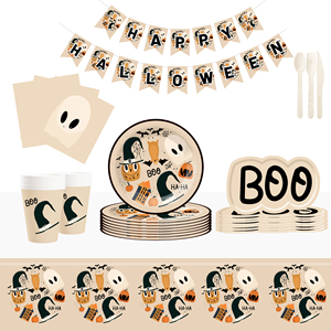 DAMAI Halloween Party Paper Plates Napkins Supplies Set Disposable Tableware Decorations Birthday Party Favors - Product Image 1