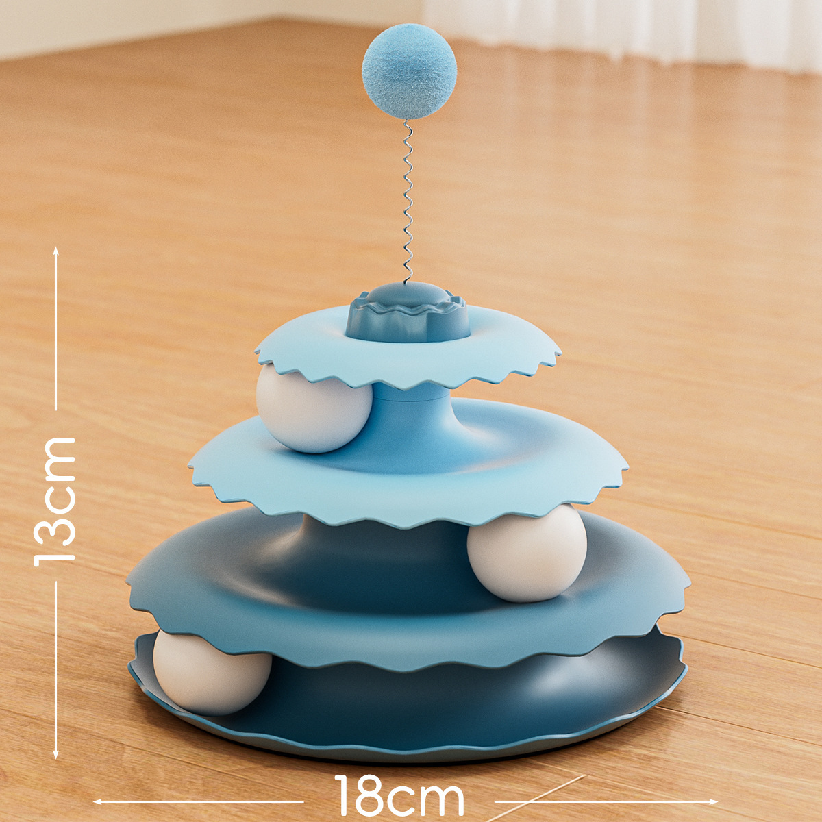 Plateau tournant pour chat amélioré [trois couches et trois balles] - Bleu