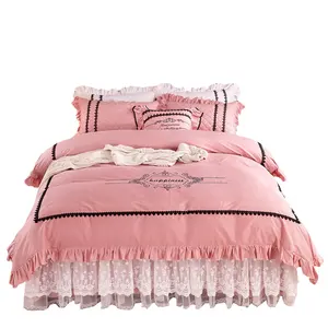 Модные комплекты из четырех предметов с юбкой для кровати из мягкой хлопчатобумажной ткани, летние и зимние комплекты постельных принадлежностей в стиле принцессы