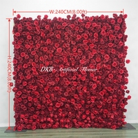 DKB Wholesale Mur de fleurs artificielles 3D 5D en forme de rose, fait main, 8ft x 8ft, en soie et plastique rouge, personnalisable, Fête des Mères, Pâques