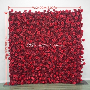DKB Wholesale Handmade 3D 5D Rose Flower <b>Wall</b> Background <b>Panel</b> Artificial Flower <b>Wall</b> Flower Backdrop <b>Wall</b> 8ft X 8ft Red Flower - Product Image 2