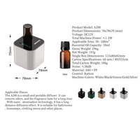 Diffuseur d'aromathérapie portable A200, sans eau, sans dilution, batterie intégrée, rechargeable par USB