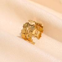 Europäisch-Amerikanischer Vintage Breiter Geometrischer Edelstahl Damen Offener Verstellbarer Vergoldeter Ring im Luxuriösen Stil