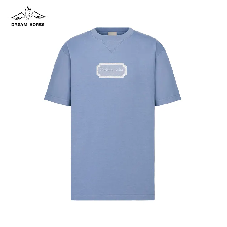 AiNear toptan özel logo tasarım oem ve odm premium kısa kollu hıristiyan mavi erkek pigment boyalı pamuk yüksek gsm t-shirt