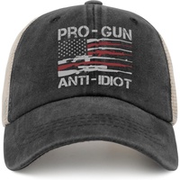Casquette de camionneur en maille délavée style vintage avec imprimé drapeau américain et motif pistolet, unisexe, pour le sport décontracté et le camping