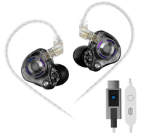 K Gale Esports IEM Écouteurs intra-auriculaires de gaming avec transducteur dynamique super-linéaire, double micro, câble détachable 0,75 mm 2 broches, DSP 4 égaliseurs et USB-C