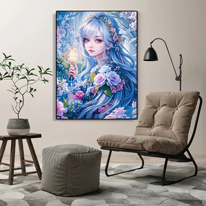 Kit <span class=keywords><strong>de</strong></span> Pintura <span class=keywords><strong>de</strong></span> Diamantes 5D DIY, Chica Anime con <span class=keywords><strong>Cabello</strong></span> Azul y Flores, Set Completo <span class=keywords><strong>de</strong></span> Mosaico <span class=keywords><strong>de</strong></span> Diamantes <span class=keywords><strong>de</strong></span> Agua <span class=keywords><strong>para</strong></span> Decoración del Hogar, Regalo Artístico <span class=keywords><strong>para</strong></span> Adultos - Product Image 2