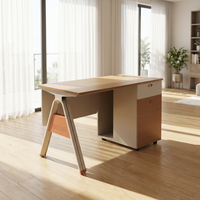 Table de travail de bureau simple et moderne en mélamine, pour une personne, avec pieds en métal, armoire de rangement latérale, bureau d'employé, écologique, durable
