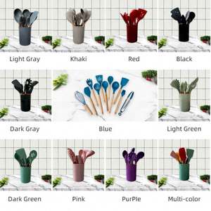 12-Piece USA Mairun Eco-Friendly Kitchen <b>Utensil</b> <b>Set</b> with Rubberwood Handles Heat Resistant Silicone Non-Stick Khaki - Product Image 4