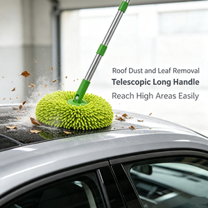 Mopa de Microfibra Chenille para Lavado de Autos, Plumero Telescópico con Cabezal Redondo y Mango de Acero Inoxidable para Limpieza Automotriz - Product Image 2
