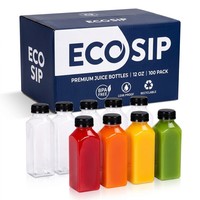 Bouteille de jus en PET transparente écologique pour eau, lait, thé, boissons et sodas, 200 ml, bouchon à vis, camping, randonnée, vaisselle de voyage