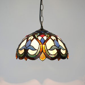 Luminaire suspendu de style Tiffany moderne de taille moyenne, forme ronde, verre teinté <span class=keywords><strong>Iris</strong></span>, villa, hôtel, cuisine, salle à manger - Product Image 5