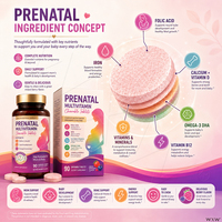 Complément alimentaire multivitaminé prénatal à croquer, saveur baies, avec acide folique et DHA, favorise le développement du tube nerveux pour les futures mamans, à prendre quotidiennement