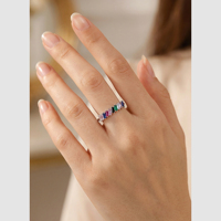 Promo Perhiasan Cincin Batu Permata Perak 925 Berlapis Rhodium Warna-warni Laris Manis, Cincin Baguette CZ Zirkonia untuk Pesta Pernikahan, Cincin Trendi