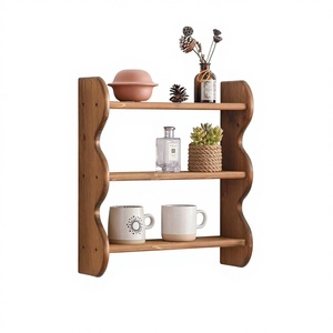 100% Solid Wood Eco-Friendly 3-Tier Vintage Multifunction Floating Wall-Mounted Kitchen <b>Dish</b> <b>Rack</b> Storage Spice - Product Image 1