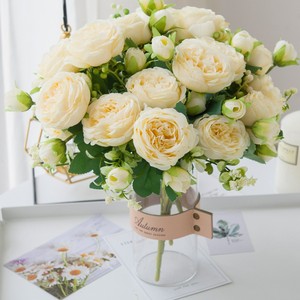 Flores Simuladas com 5 Cabeças, Novas Peônias, 4 Buquês de Rosas Pequenas, Flores Artificiais, Buquês Portáteis para Decoração de Sala de Estar - Product Image 3