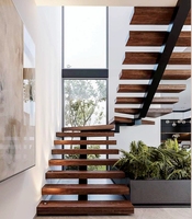 Escaliers droits d'intérieur modernes Escalier flottant en fer et en acier avec rampe en bois pour appartement