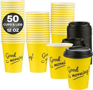 Vasos de papel desechables de cartón para café latte para llevar, con logo personalizado a color, de 8, 12 y 16 onzas, de pared simple, para bebidas calientes, con tapa. - Product Image 1