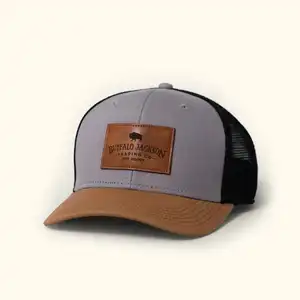 Cappellino Snapback in maglia di cotone con cappello da camionista in pelle con ricamo personalizzato in pelle di vendita calda