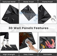 Panneau mural 3D en PVC pour salon et chambre à coucher, couleur noire, 30*30cm/50*50cm, design moderne pour usage intérieur commercial et domestique