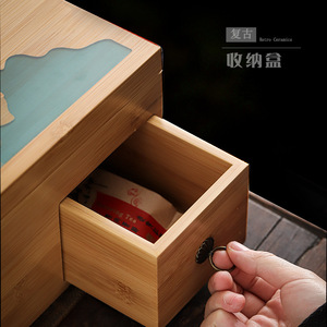 Bamboo Storage <b>Box</b> For Kung Fu <b>Tea</b> Set With Lid Portable Square Design Afternoon <b>Tea</b> Use - Product Image 3