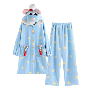 Ensemble de pyjama unisexe en flanelle épaisse bleu pour <span class=keywords><strong>couple</strong></span>, 2 pièces, style chef, idéal pour l'extérieur, cadeau parfait, vente en gros IM131-W - Product Image 6