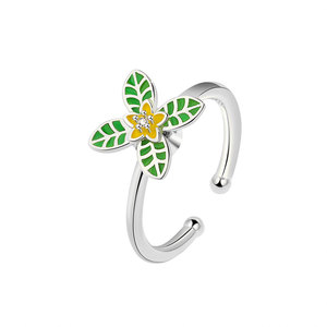 Anillos de Dedo Ajustables con Diseño de Hojas Verdes de Moda, con Circonitas Engastadas en Garra, Bañados en Oro y Cobre, Joyería Antiestrés para Mujer - Product Image 5