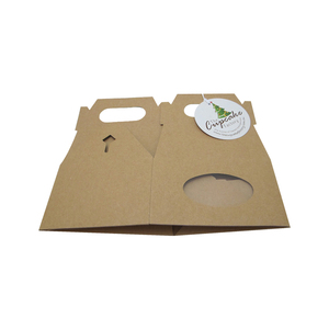 Boîte en papier kraft brun personnalisée pour cupcakes et muffins avec poignée et fenêtre transparente pour l'emballage de pâtisseries, desserts, tartes aux œufs, avec étiquette - Product Image 4