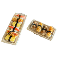 Boîte à sushi biodégradable recyclable de qualité alimentaire, plateau en pulpe à emporter, couvercle en PET pour emballage de sushi jetable, finition mate en bagasse