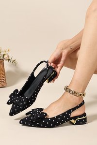 Escarpins à bout <span class=keywords><strong>pointu</strong></span> et nœud à pois, talon carré bas, en tissu <span class=keywords><strong>noir</strong></span>, collection automne 2026, style Coquette Preppy, chaussures quotidiennes élégantes, OEM - Product Image 6