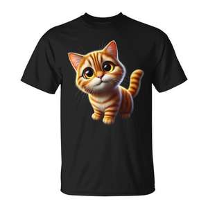 Adorable camiseta con diseño de gatito naranja, color negro, unisex, talla para adultos - Product Image 1