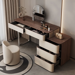 Cómoda <span class=keywords><strong>Vintage</strong></span> de Madera Maciza, Estilo Moderno de Mediados de Siglo, Cómoda de Almacenamiento con Cuero de Silla de Montar en Nogal Negro para Dormitorio - Product Image 4
