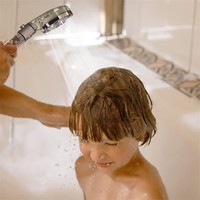 HOMEDEC HD-1403 Pommeau de douche mural moderne à LED chromé, à changement de couleur, en plastique, effet pluie, écologique, 5 modes