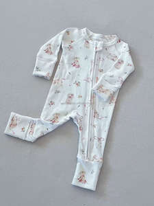 Pijama convertible <span class=keywords><strong>de</strong></span> bambú para bebé, Sleepy Snuggles, con puños plegables, cálido, con cremallera, camisón esencial, estampado floral personalizado, ropa <span class=keywords><strong>de</strong></span> dormir - Product Image 6